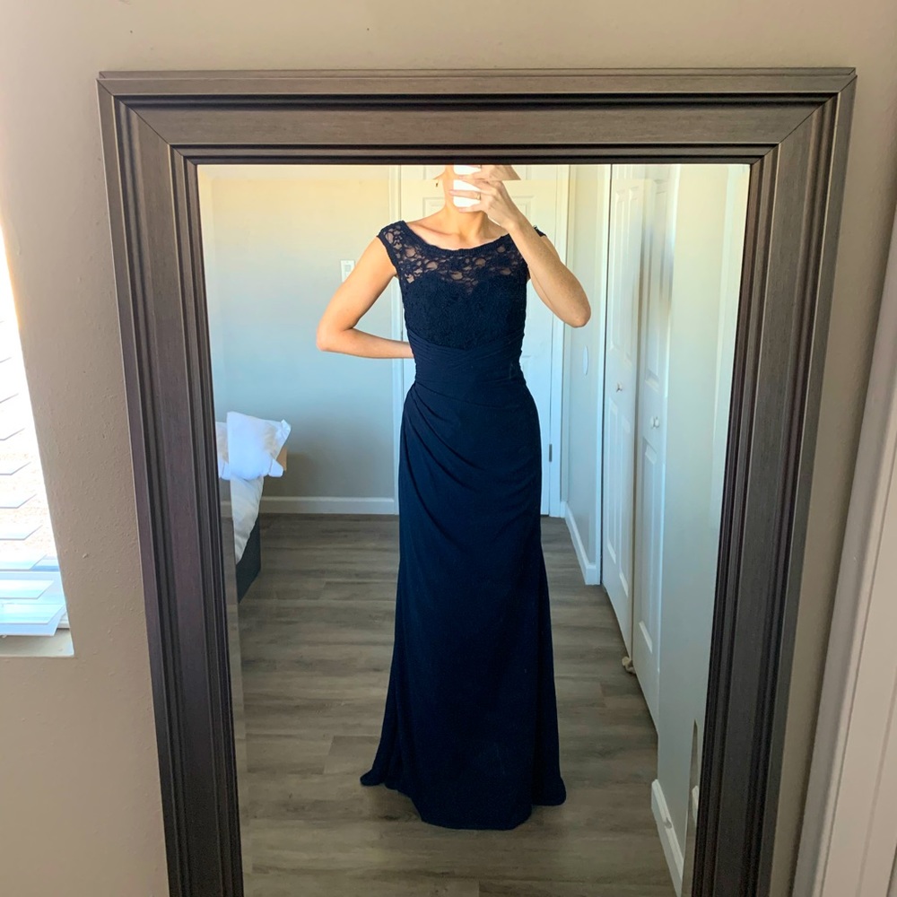 Navy blue lace top chiffon dress
